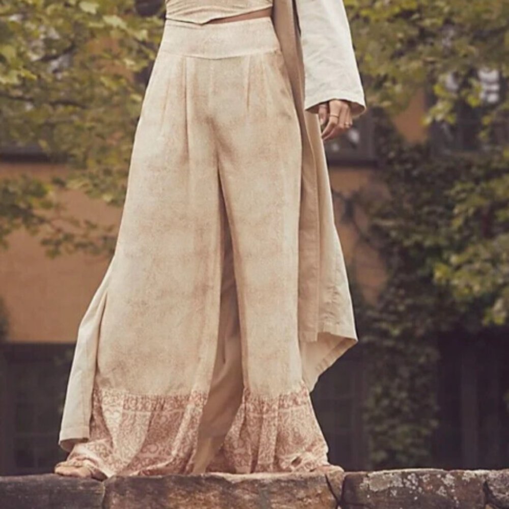Free People Vanessa Wide Leg Pants High Rise Smocked Palazoo XS